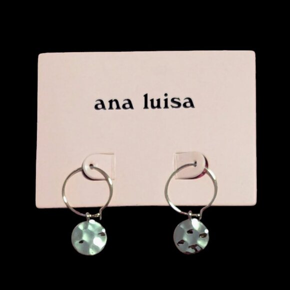 NWT Ana Luisa 14k Gold Drop Dangle Hoop Earrings Hammered Charm - Picture 1 of 8